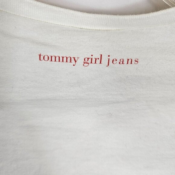 Tommy Girl Jeans Women's White Blue Top Shirt M Y2K Corset Punk Skater Rocker - Picture 15 of 16